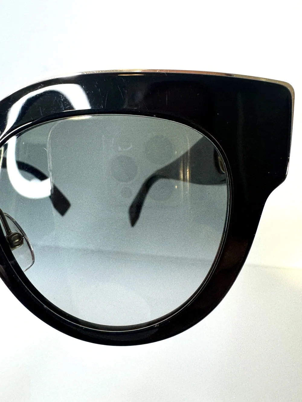 FENDI Sunglasses FF0360/G/S Oversized Cat Eye Black Gradient Gold Tone Accent